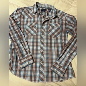 WRANGLER Plaid Men’s Shirt Pearl Brown Button Western Cowboy Plaid Size XL